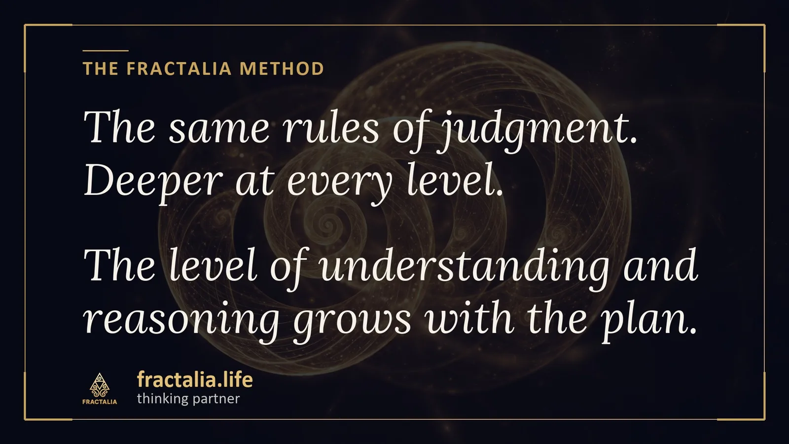 The Fractalia Method — the same rules of judgment, deeper at every level; the level of understanding and reasoning grows with the plan